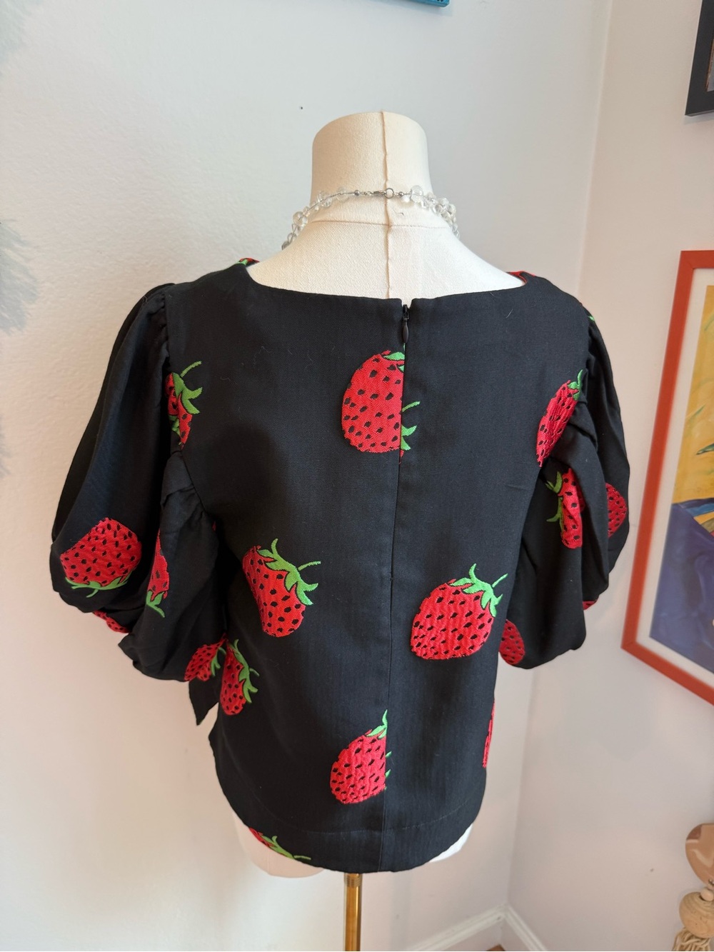 Maeve black blouse with red strawberries size small - Picture 7 of 7